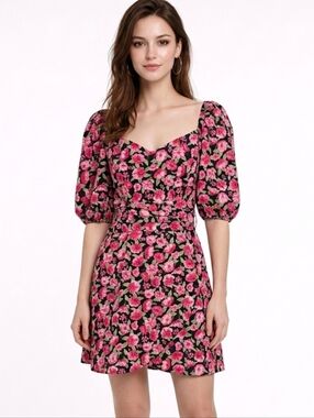 Topshop Pink Floral Poplin Mini Wrap Dress Size 8